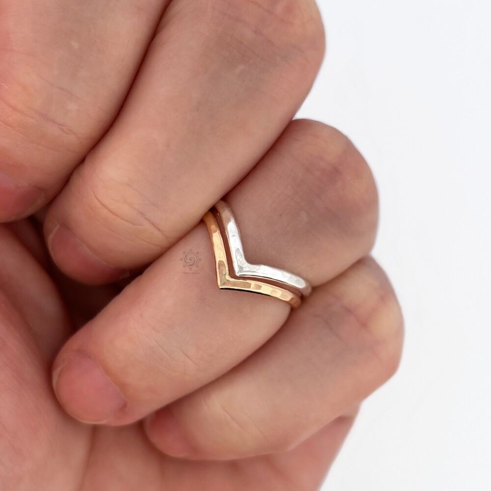 Double Chevron Mix Metal Ring Size 5